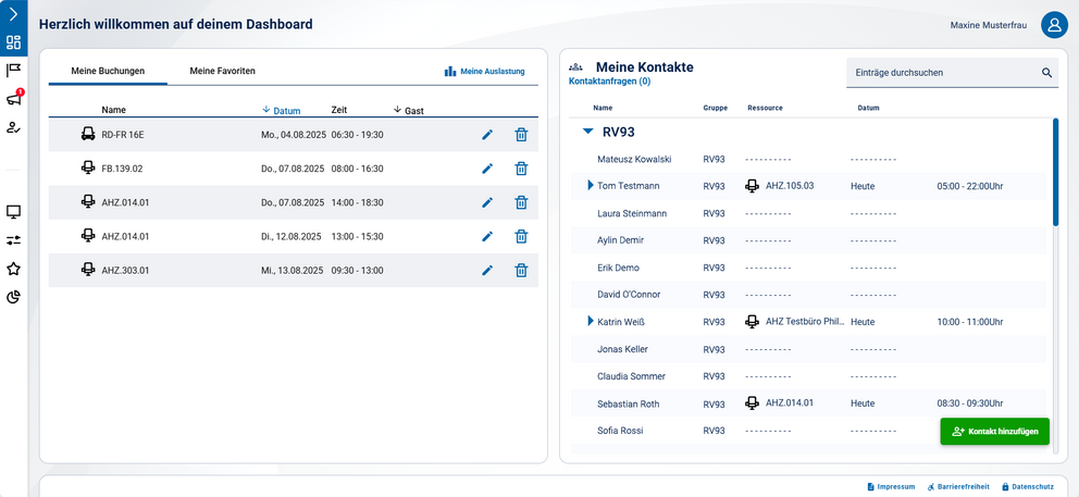 dReservierung Buchungsübersicht Abbildung aus App dReservierung: Buchungen einsehen, wird im Folgetext erklärt