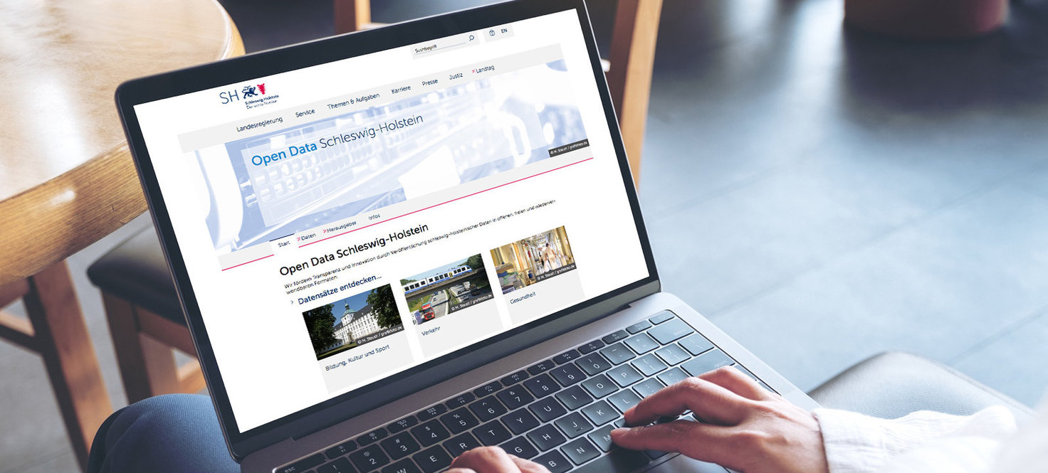 Mann am Laptop mit SH-Open-Data-Webseite