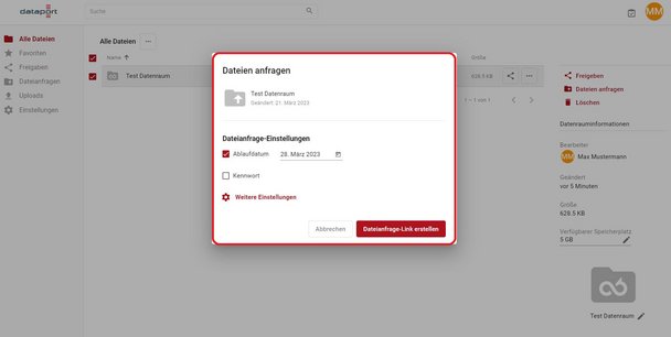 Maske: Dateien per Dateianfrage-Link anfragen