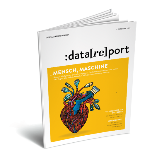 Datareport, Ausgabe 1 / 2021 Zu sehen ist das Titelblatt der Printausgabe des Datareport 1 / 2021