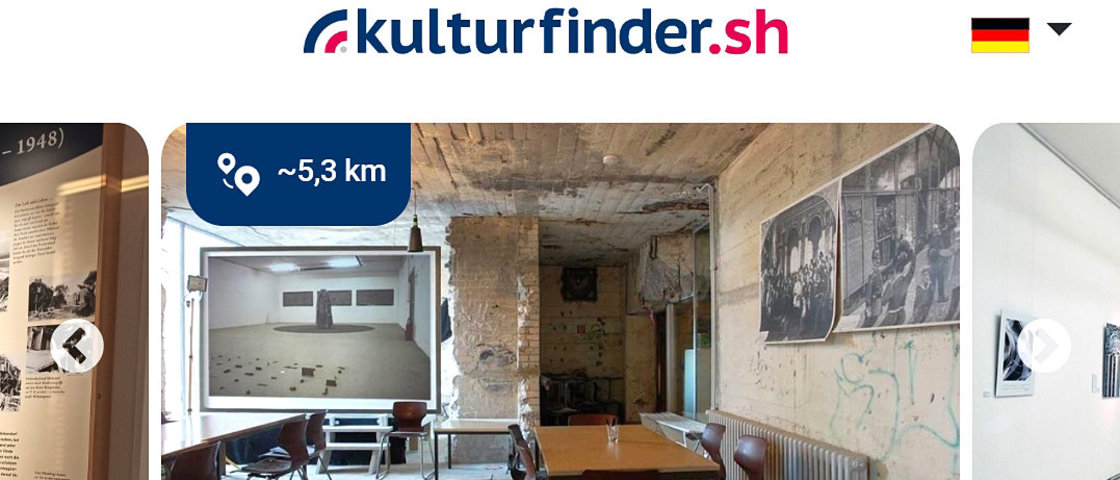 Screenshot von der App Kulturfinder.SH mit einem Bild des Flandernbunkers Kiel