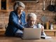 Älteres Ehepaar nutzt am Laptop-Bildschirm einen EfA-Bürgerdienst.