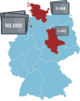 Infografik: Darstellung der Menge der gelieferten iPads je Bundesland Bremen, Schleswig-Holstein und Sachsen-Anhalt anhand einer Karte