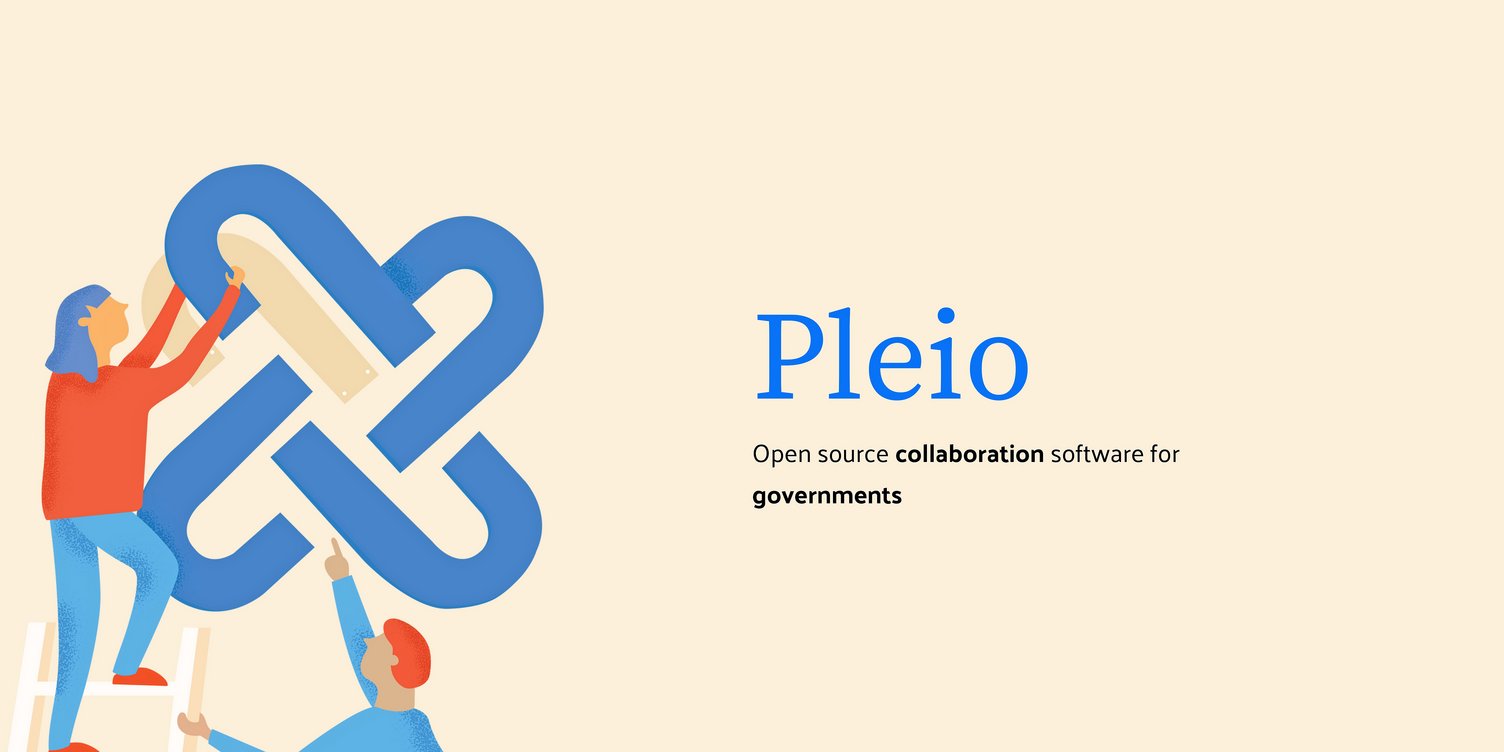 Pleio-Logo mit zwei Menschen in Zusammenarbeit