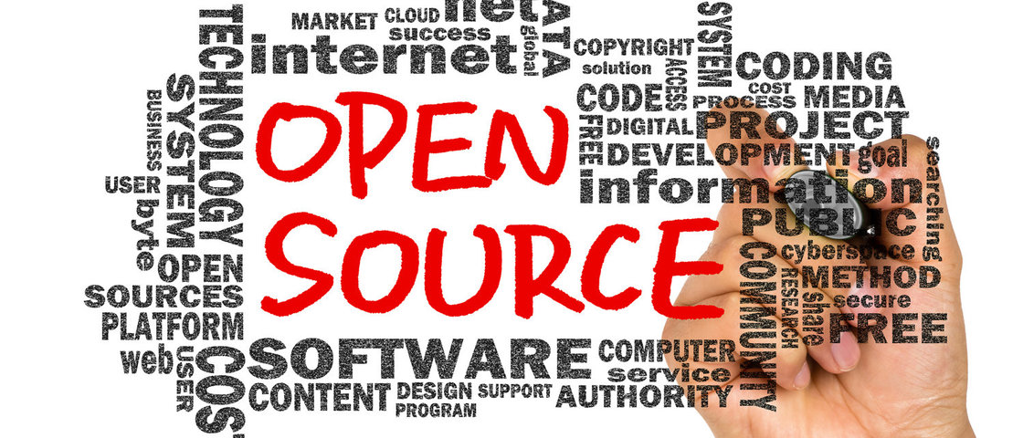 Tagcloud mit Begriffen wie Open Source, Software, Code und Internet
