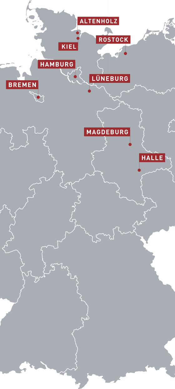 Grafik mit Dataport-Standorten in Deutschland