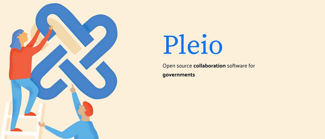 Pleio-Logo mit zwei Menschen in Zusammenarbeit