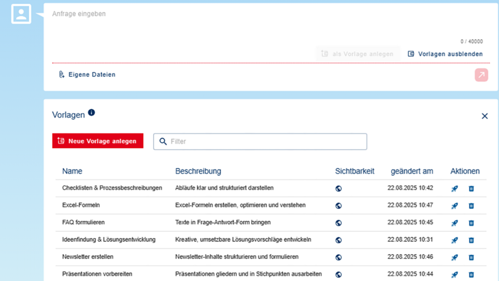 Prompt-Bibliothek Ansicht
