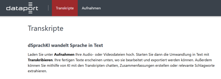 Screenshot der Titelseite von dSprachKI