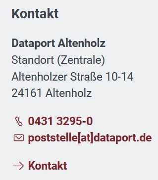 Bildschirmfoto der Kontaktdaten der Dataport Zentrale auf dataport.de