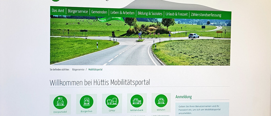 Screenshot vom Mobilitätsportal Hüttener Berge
