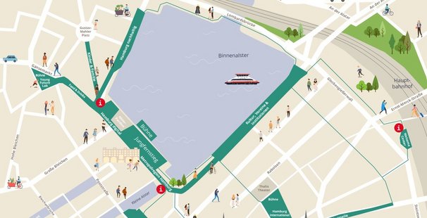 Karte des Junngfernstieges und der Binnenalster 