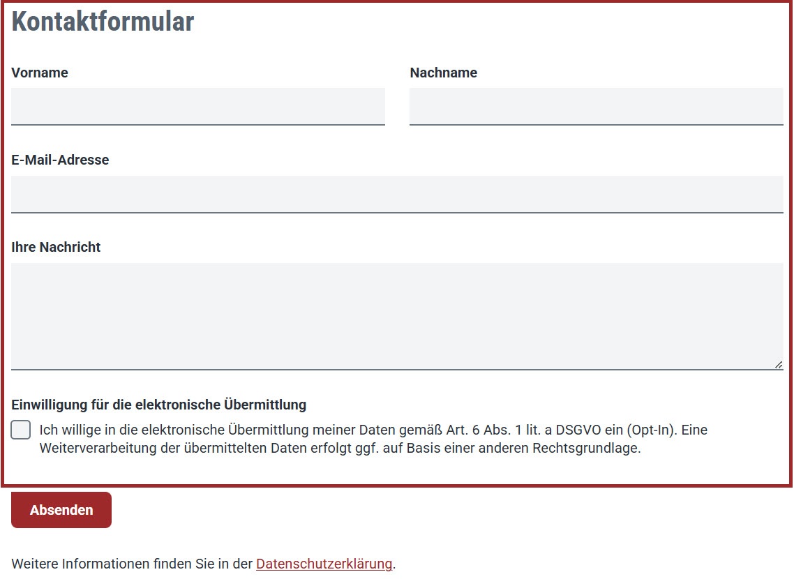 Screenshot Kontaktformular