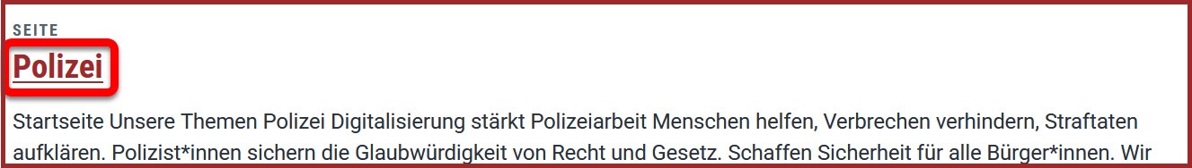 Screenshot von der Auswahl der Suchbegriffe