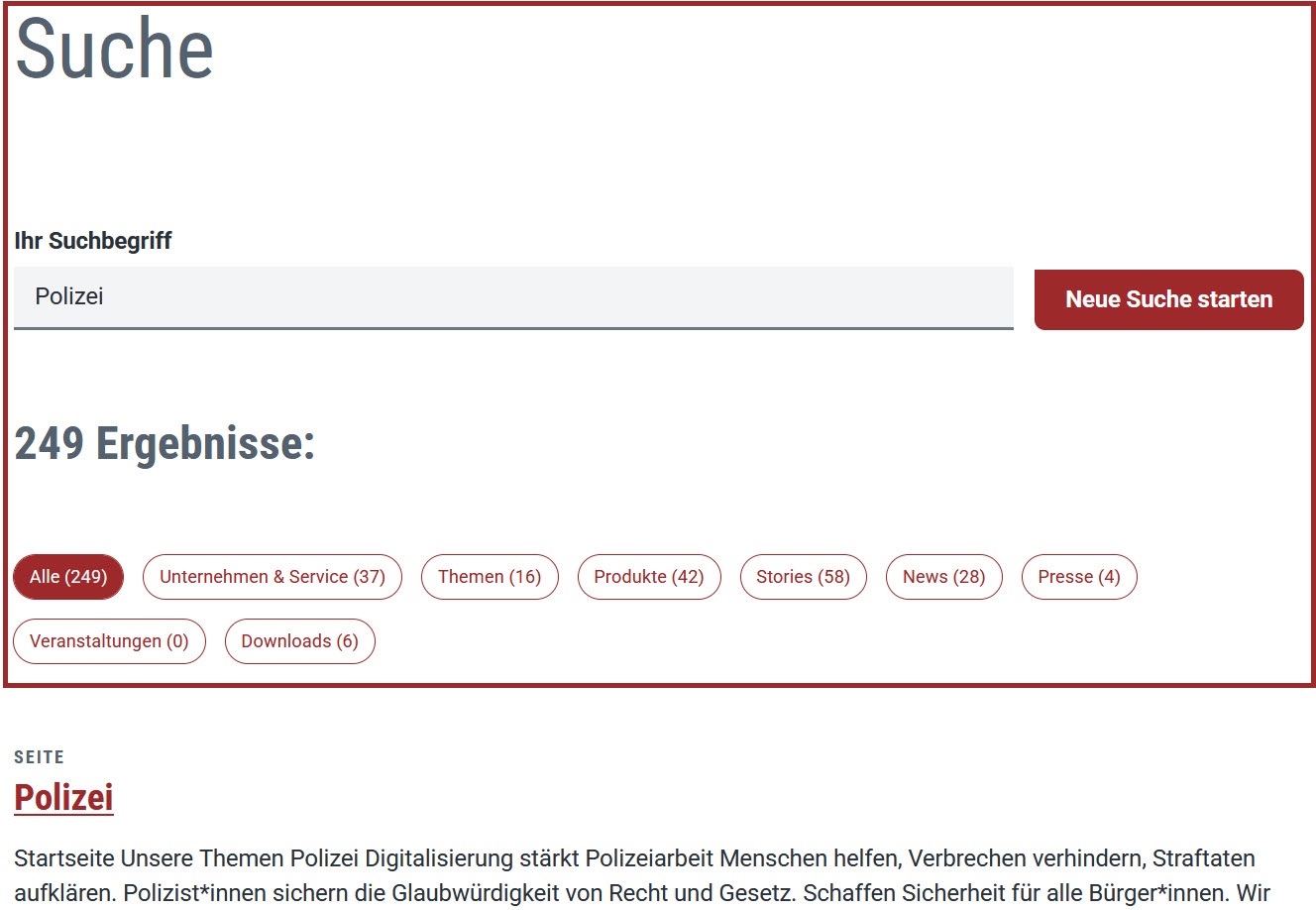 Screenshot von den Ergebnissen des Suchbegriffs