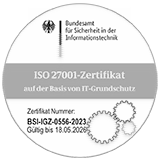 Siegel des BSI für die ISO-27001-Zertifizierung des Dataport-Rechenzentrums