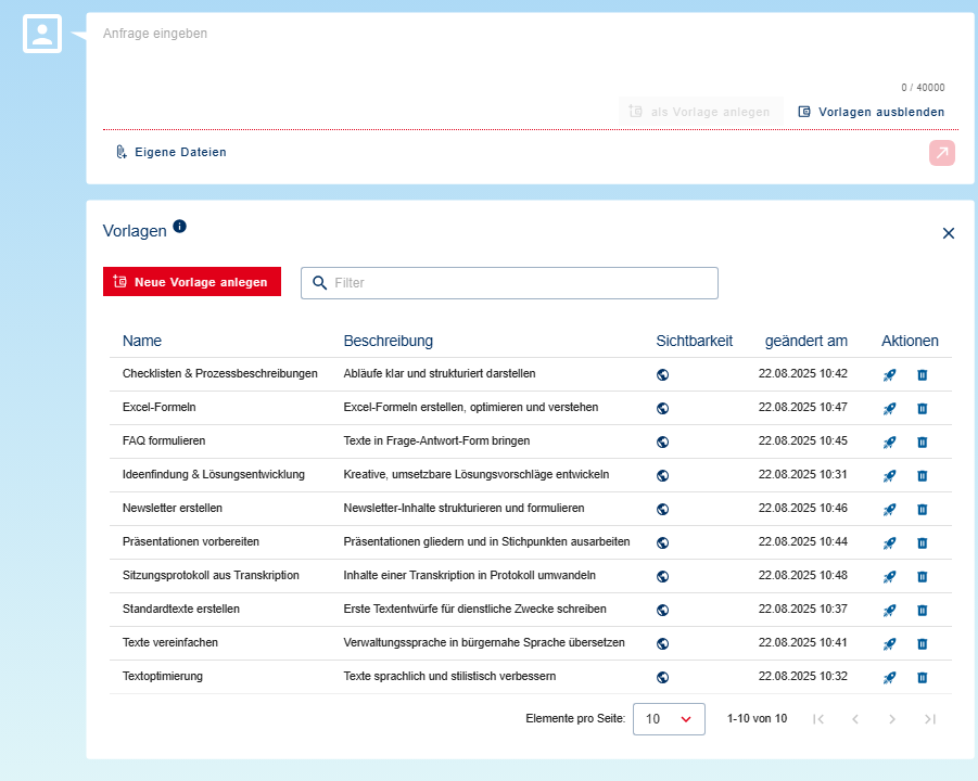 Prompt-Bibliothek Ansicht