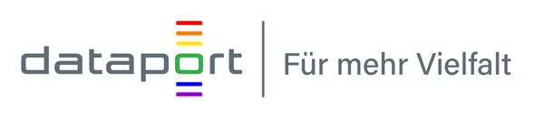 Das Dataport-Logo mit Regenbogenfarmen und Claim: Für mehr Vielfalt